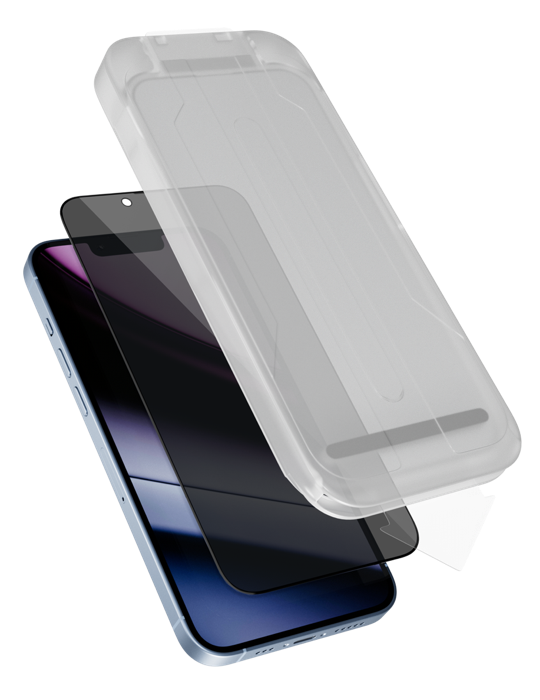 Sklo Epico Privacy 3D DF iPhone 15 Pro, Ultra-široké krytí s jednokrokovým aplikátorem proti prachu, čirá