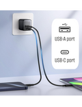 Kompaktní iPEAX GaN nabíječka 20W s USB-C PD/PPS a USB-A, černá
