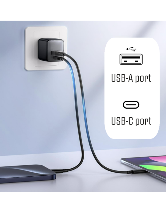 Kompaktní iPEAX GaN nabíječka 20W s USB-C PD/PPS a USB-A, černá