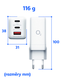 Nabíječka O2 2xUSB-C + USB-A 67W Power Delivery + technologie GaN ECO, bílá
