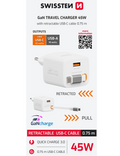 Nabíječka Swissten GaN 45W USB-A bílá, bílá